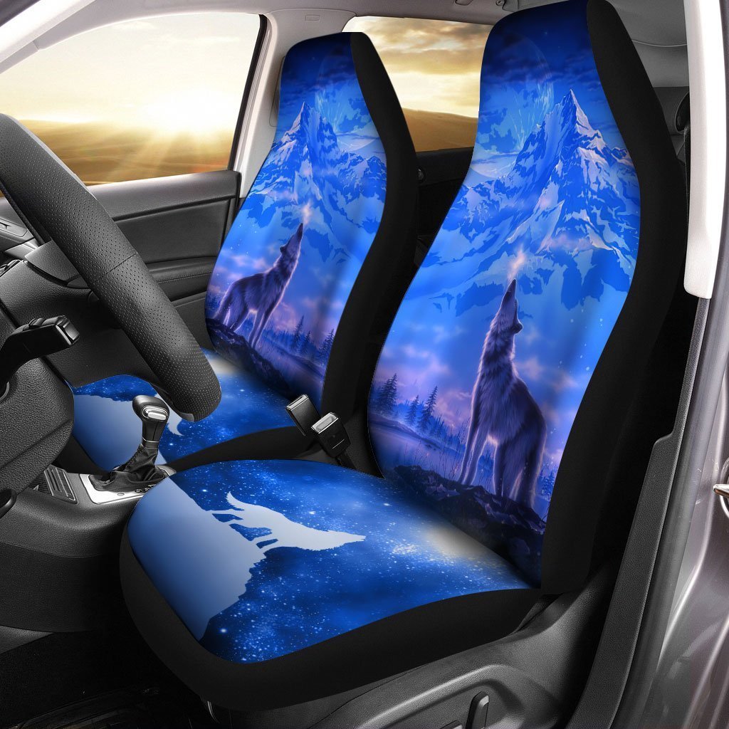 Snowy Mountain Wolf Car Seat Covers Custom Car Interior Accessories