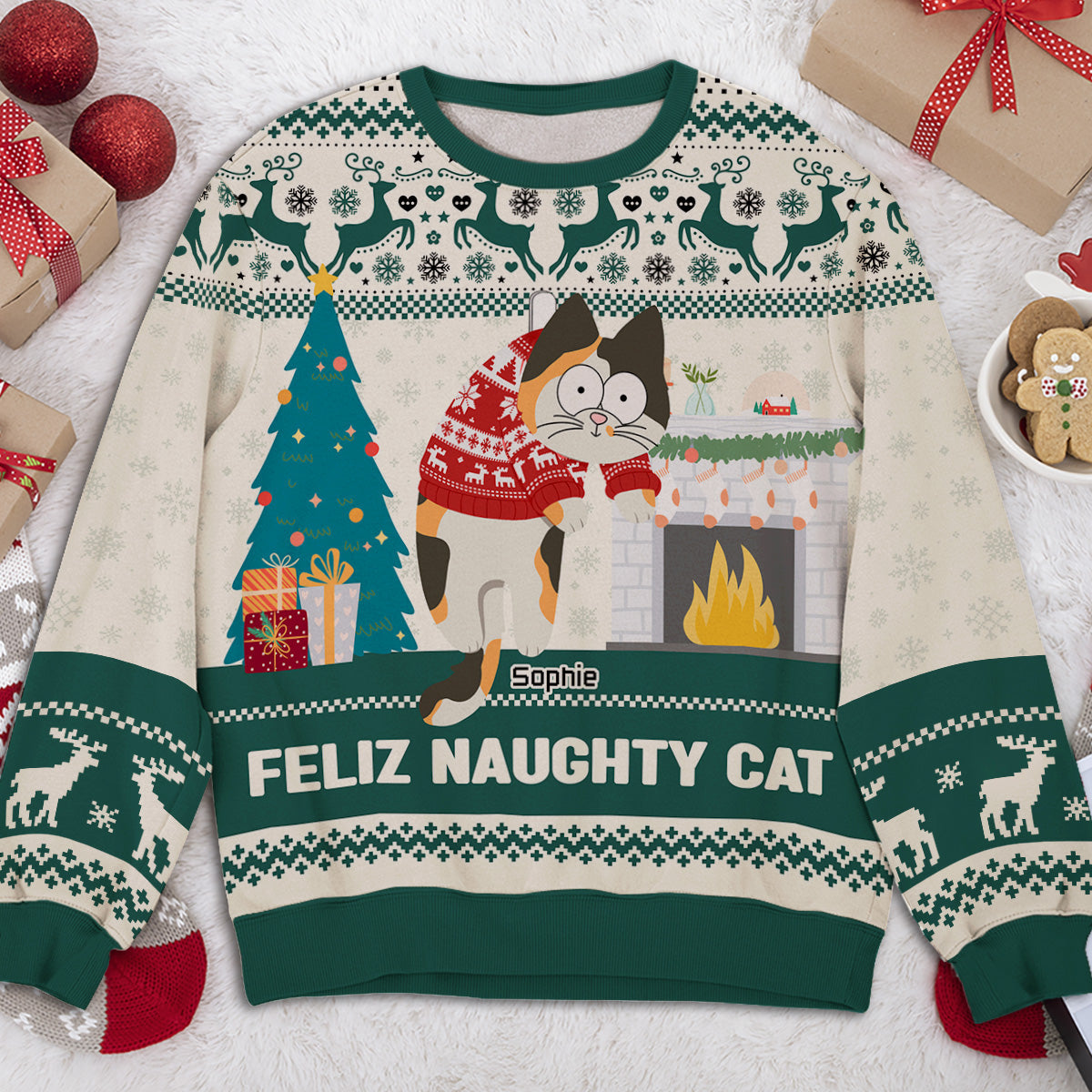 Hanging Cat Christmas 3 - Personalized All-Over-Print Sweatshirt