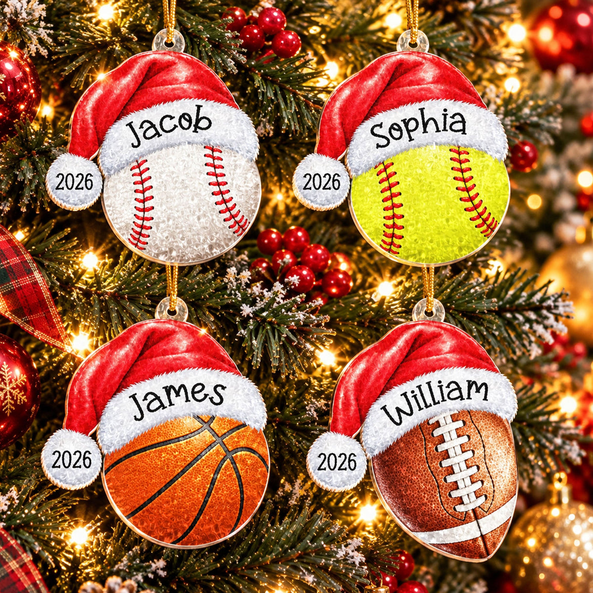 Sports Santa Hat Custom Name Personalized Ornament 1