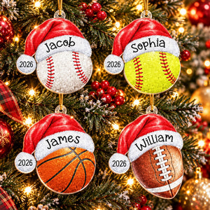 Sports Santa Hat Custom Name Personalized Ornament 1