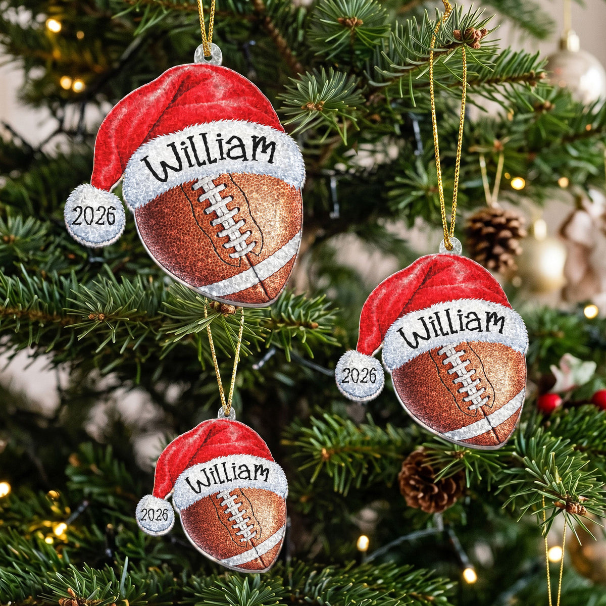 Sports Santa Hat Custom Name Personalized Ornament 3