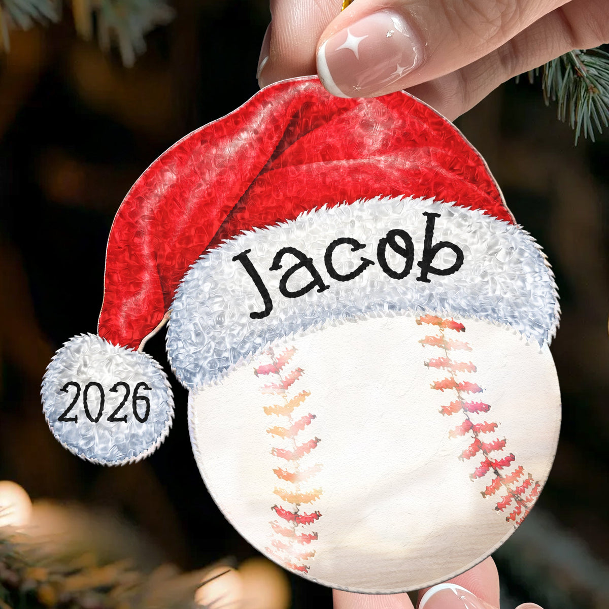 Sports Santa Hat Custom Name Personalized Ornament 4