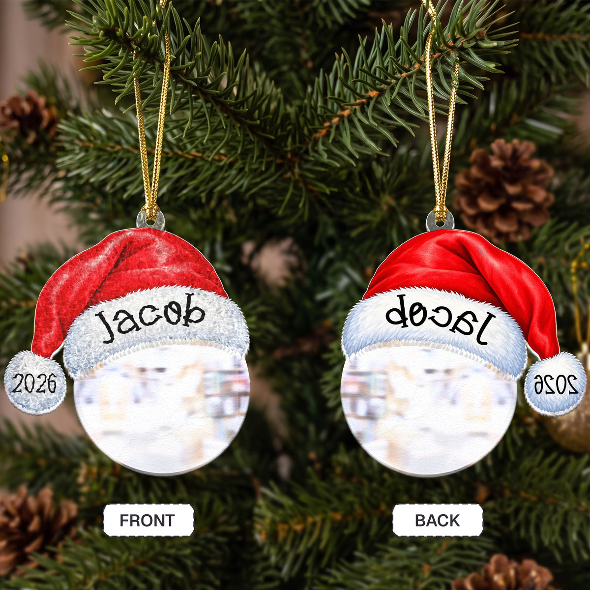 Sports Santa Hat Custom Name Personalized Ornament 5