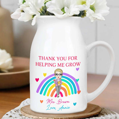 Thank You For Helping Me Grow Rainbow And Hearts - Personalized Ceramic Flower Vase