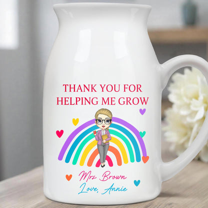 Thank You For Helping Me Grow Rainbow And Hearts - Personalized Ceramic Flower Vase