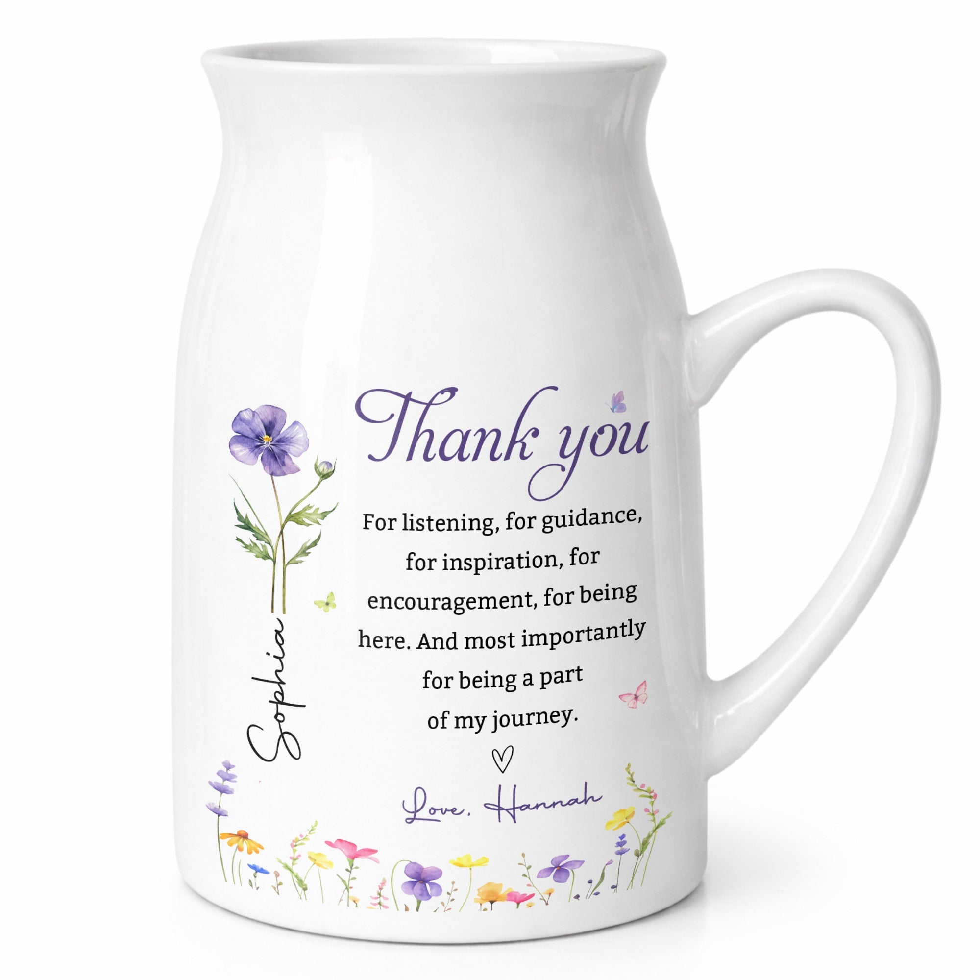 Thank You For Listening Birth Month Flowers Appreciation Gift - Personalized Ceramic Flower Vase