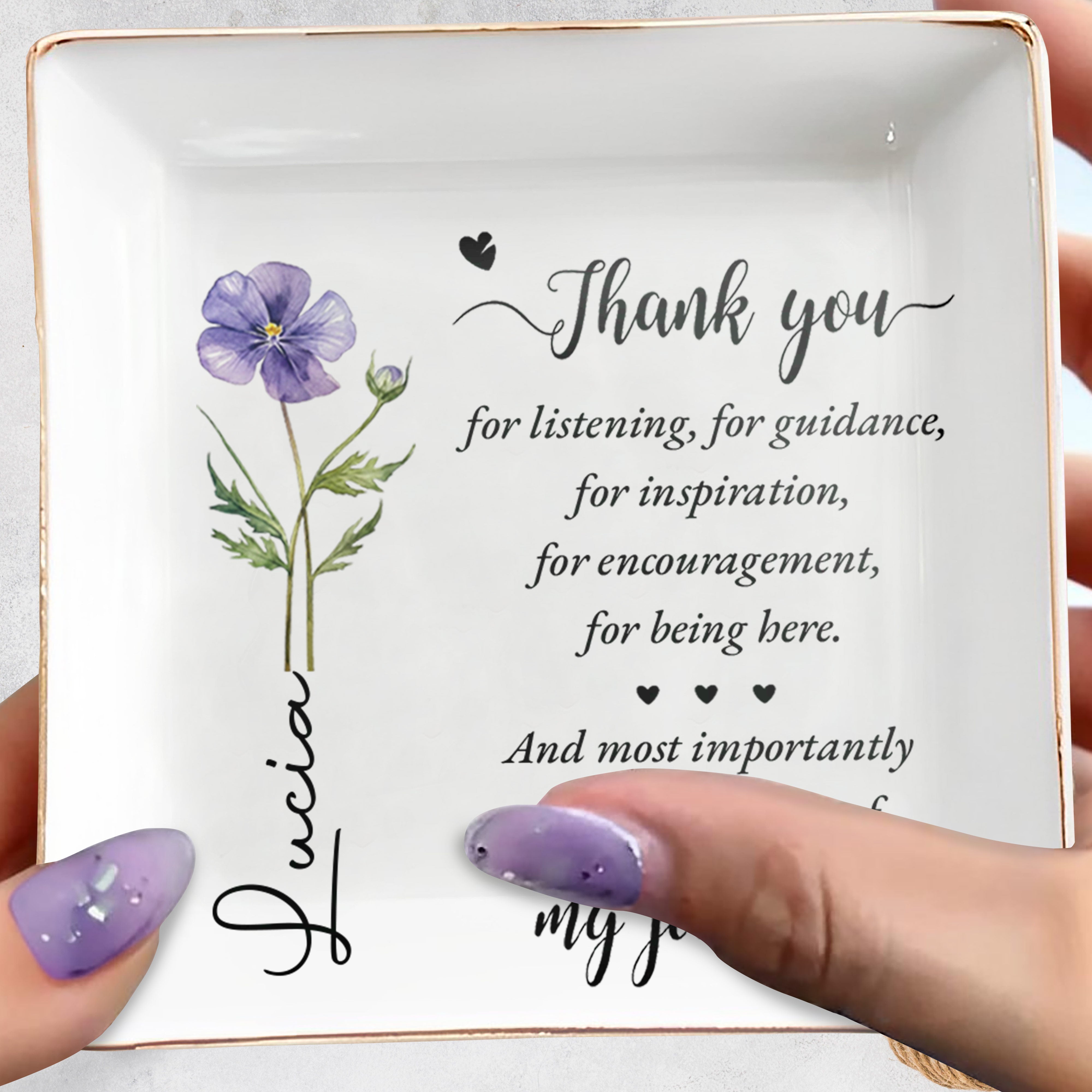 Thank You For Being A Part Of My Journey Flower - Personalized Custom Jewelry Dish, Square Ceramic Dish - TEACH141_SCRD