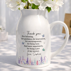 Thank You For Being A Part Of My Journey Butterflies And Birth Flowers - Personalized Ceramic Flower Vase