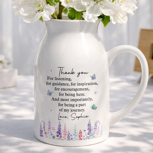 Thank You For Being A Part Of My Journey Butterflies And Birth Flowers - Personalized Ceramic Flower Vase