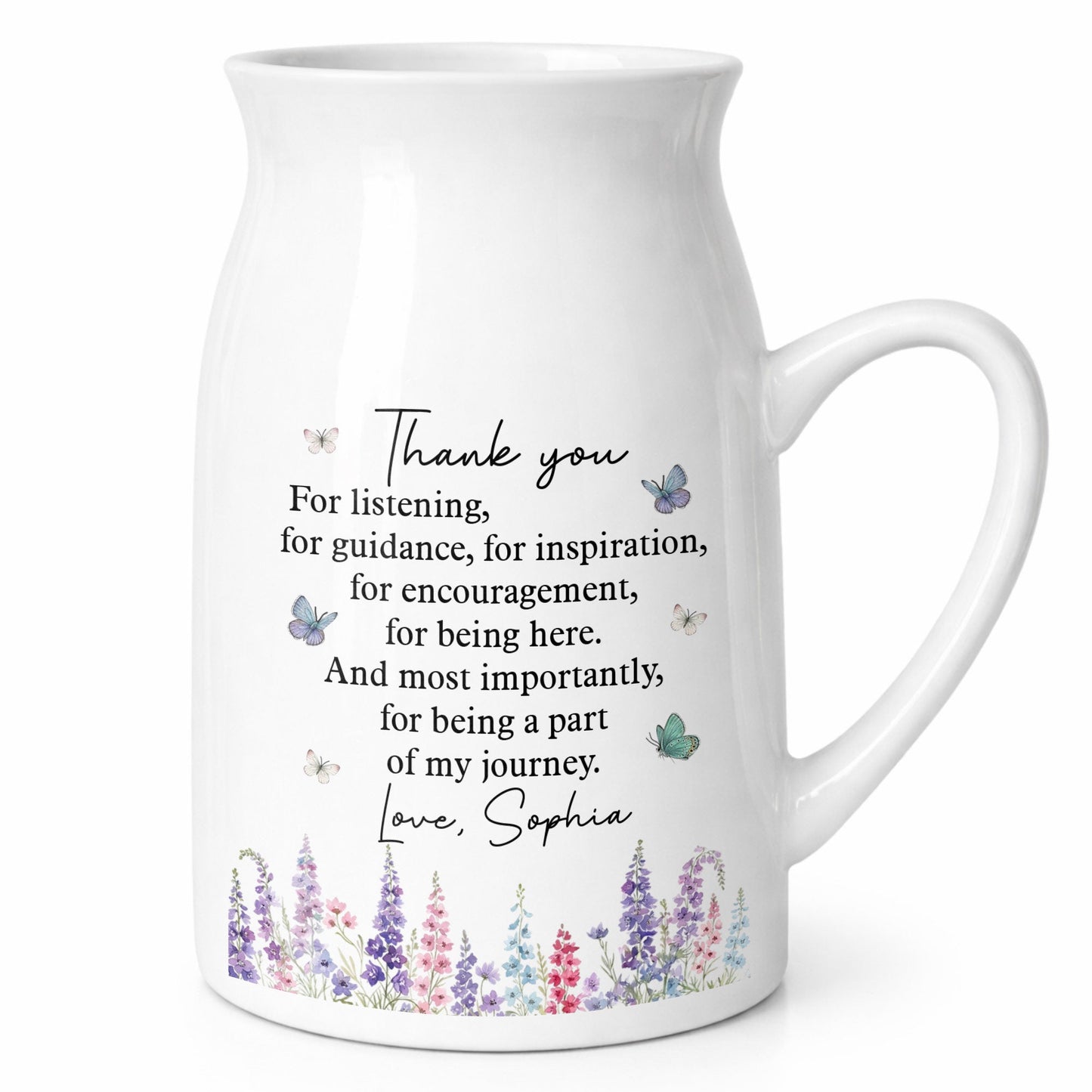 Thank You For Being A Part Of My Journey Butterflies And Birth Flowers - Personalized Ceramic Flower Vase