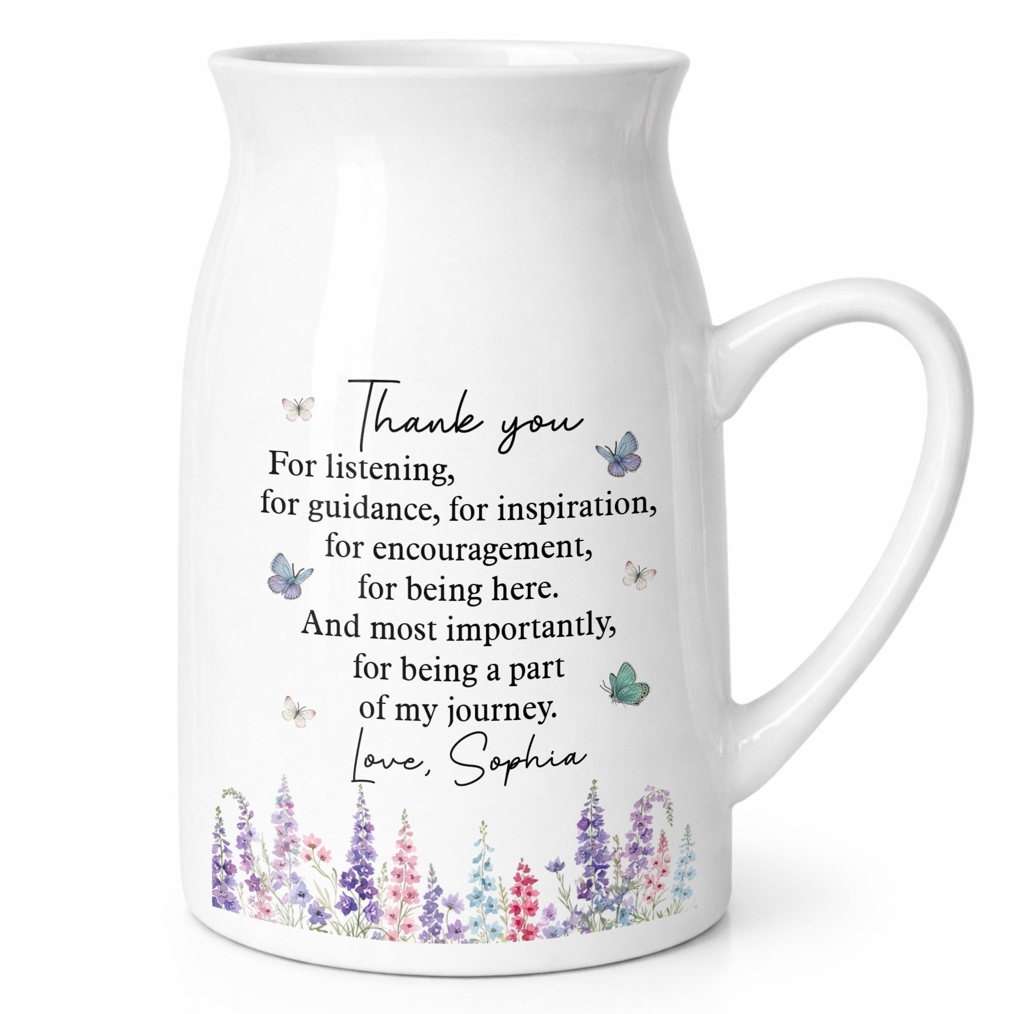 Thank You For Being A Part Of My Journey Butterflies And Birth Flowers - Personalized Ceramic Flower Vase