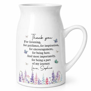 Thank You For Being A Part Of My Journey Butterflies And Birth Flowers - Personalized Ceramic Flower Vase
