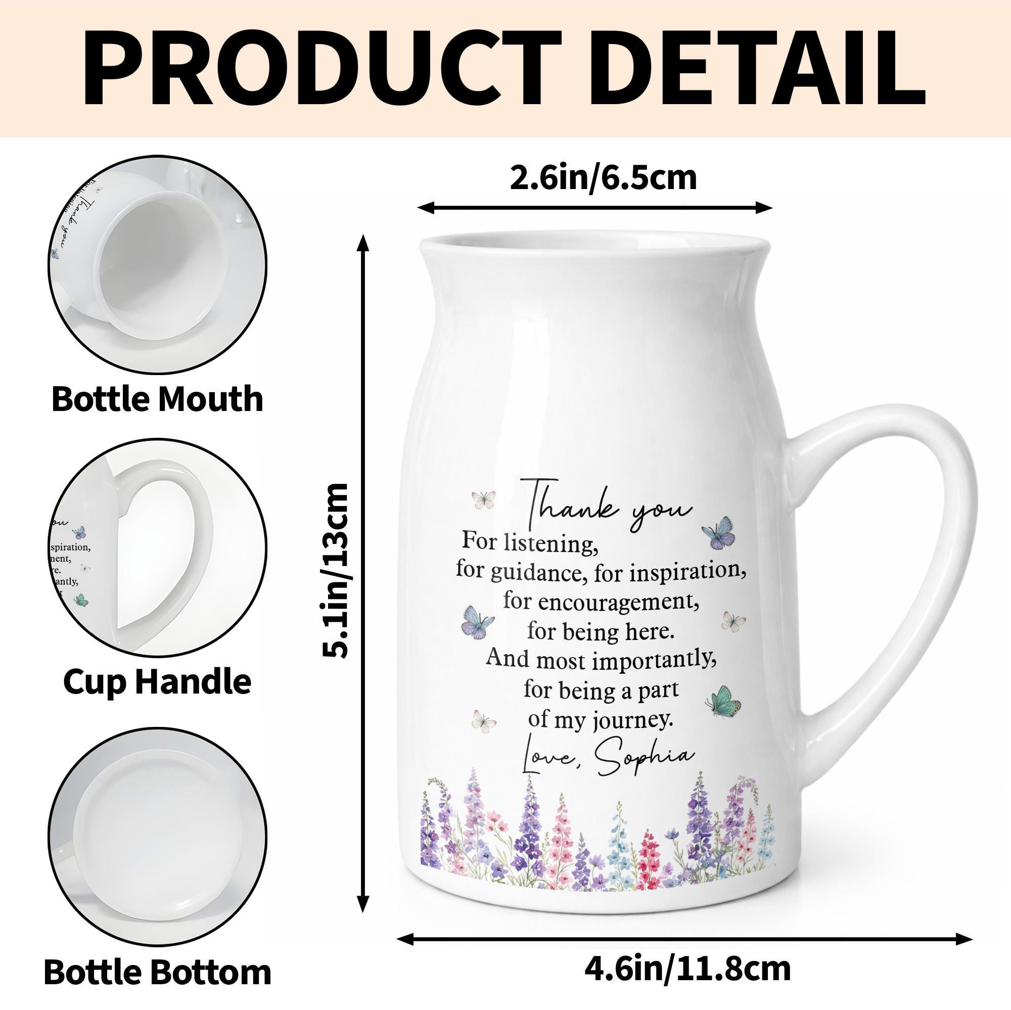 Thank You For Being A Part Of My Journey Butterflies And Birth Flowers - Personalized Ceramic Flower Vase