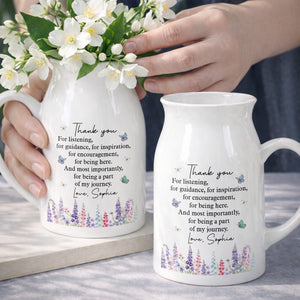 Thank You For Being A Part Of My Journey Butterflies And Birth Flowers - Personalized Ceramic Flower Vase