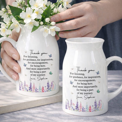 Thank You For Being A Part Of My Journey Butterflies And Birth Flowers - Personalized Ceramic Flower Vase