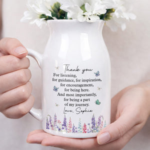 Thank You For Being A Part Of My Journey Butterflies And Birth Flowers - Personalized Ceramic Flower Vase