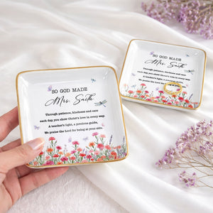 So God Made My Teacher Religious Verse With Birth Month Flowers - Personalized Custom Jewelry Dish, Ceramic Dish, Square Shape - TEACH232_SCRF