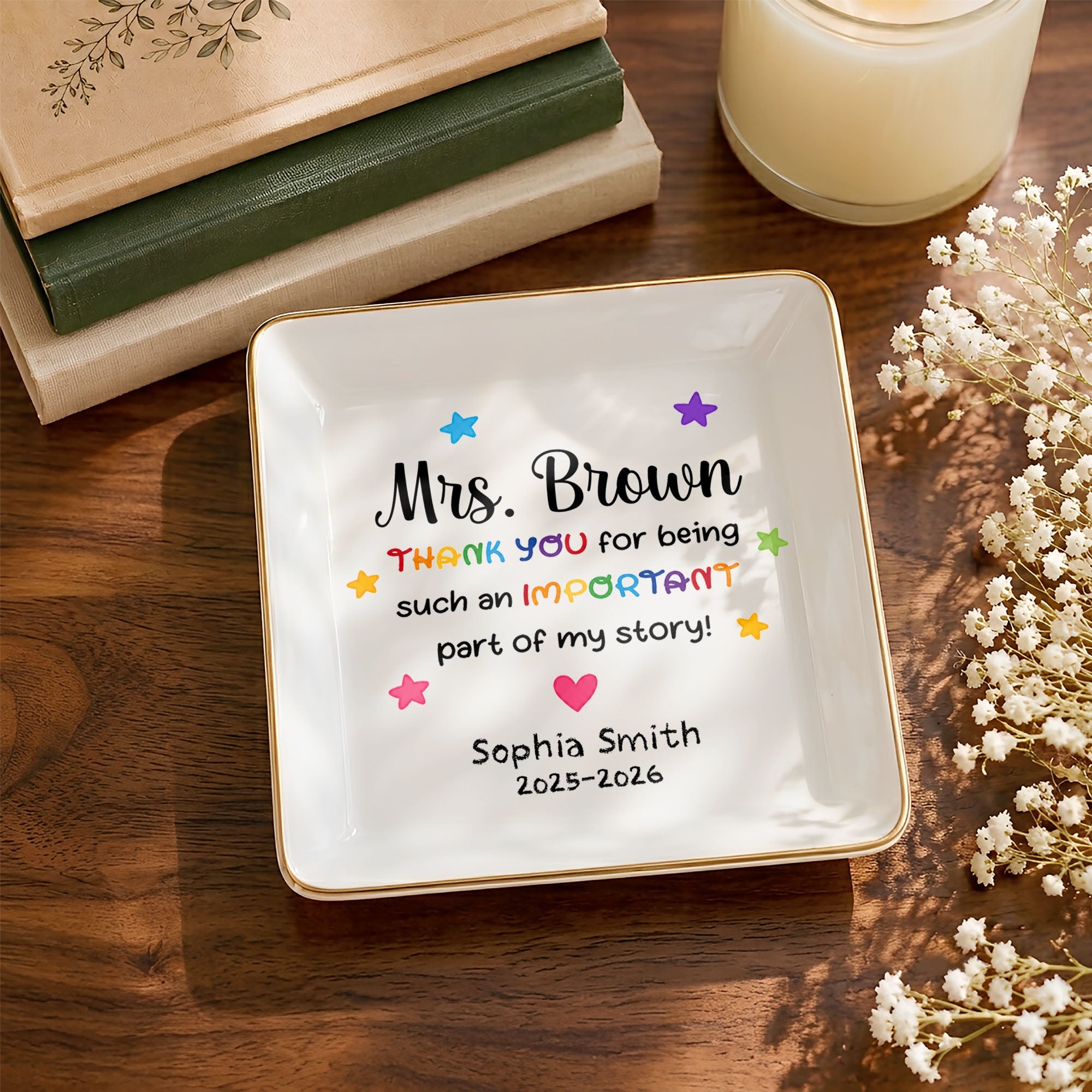 Thank You For Being Such An Important Part Of My Story Stars Heart - Personalized Custom Jewelry Dish, Square Ceramic Dish - TEACH254_SCRD