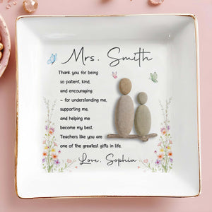 Thank You For Being Patient And Kind Pebble Art Flowers - Personalized Custom Jewelry Dish, Square Ceramic Dish - TEACH323_SCRD
