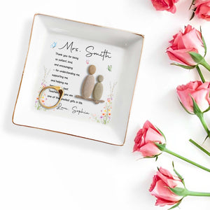 Thank You For Being Patient And Kind Pebble Art Flowers - Personalized Custom Jewelry Dish, Square Ceramic Dish - TEACH323_SCRD