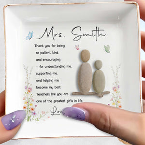 Thank You For Being Patient And Kind Pebble Art Flowers - Personalized Custom Jewelry Dish, Square Ceramic Dish - TEACH323_SCRD