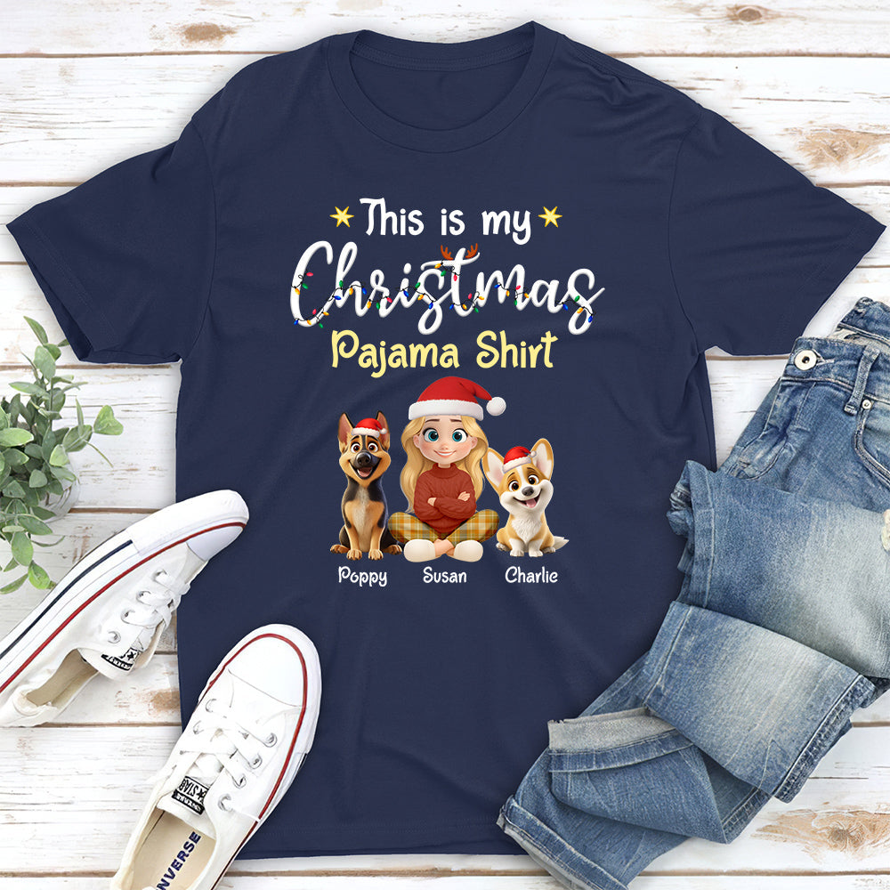 Pawjama Shirt Cartoon Christmas - Personalized Unisex T-Shirt - Christmas Gift For Mom, Dog Lovers