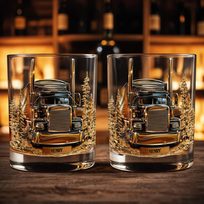 Celebrate Your Love For The Open Road With Classic Truck - Personalized Custom Whiskey Glass - TRUCK003_RWG