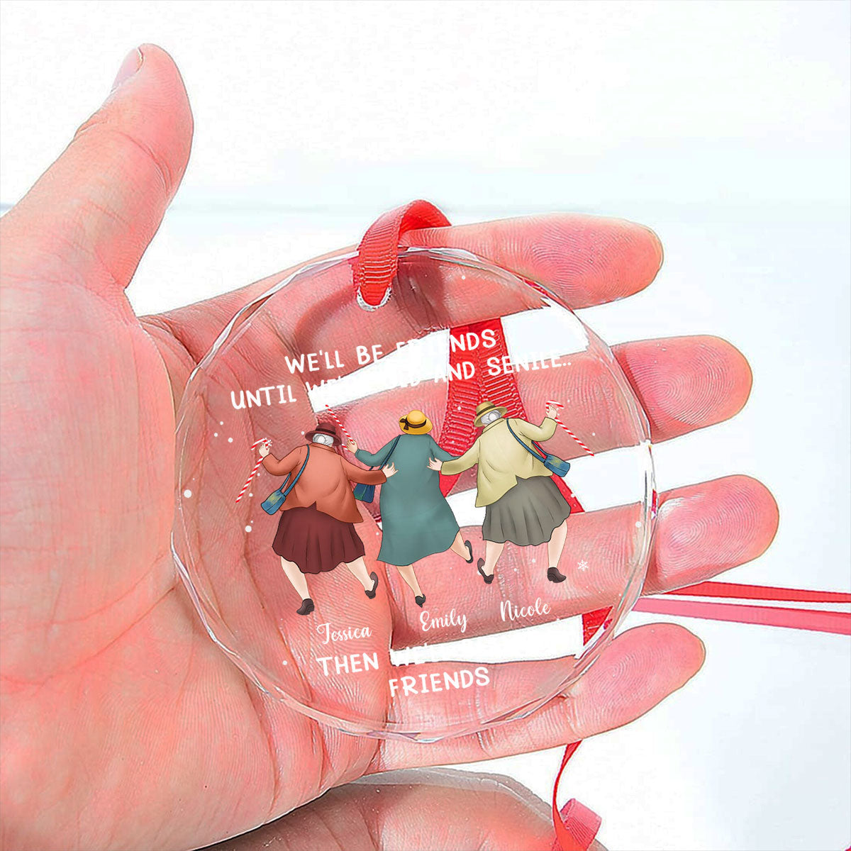 Friendship Never Gets Too Old personalized glass ornament
