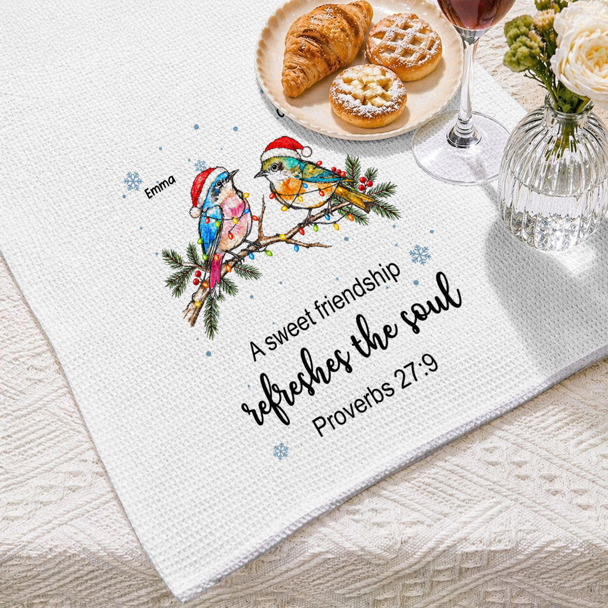 Sweet Friendship Birds Personalized Kitchen Towel