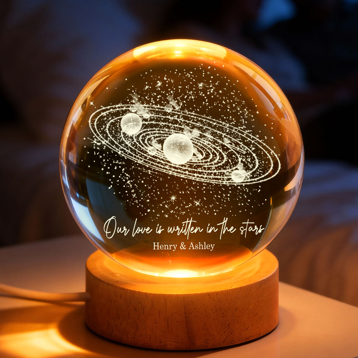 Our Love is Written in the Stars Universe Solar System - Personalized Crystal Ball LED Night Light