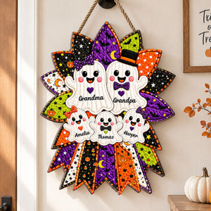 Quilted Effect Wreath Ghost Family Personalized Wooden Sign