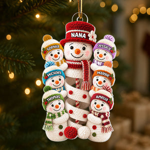 Cute Snowman Grandma & Grandkids Personalized Acrylic Ornament 6