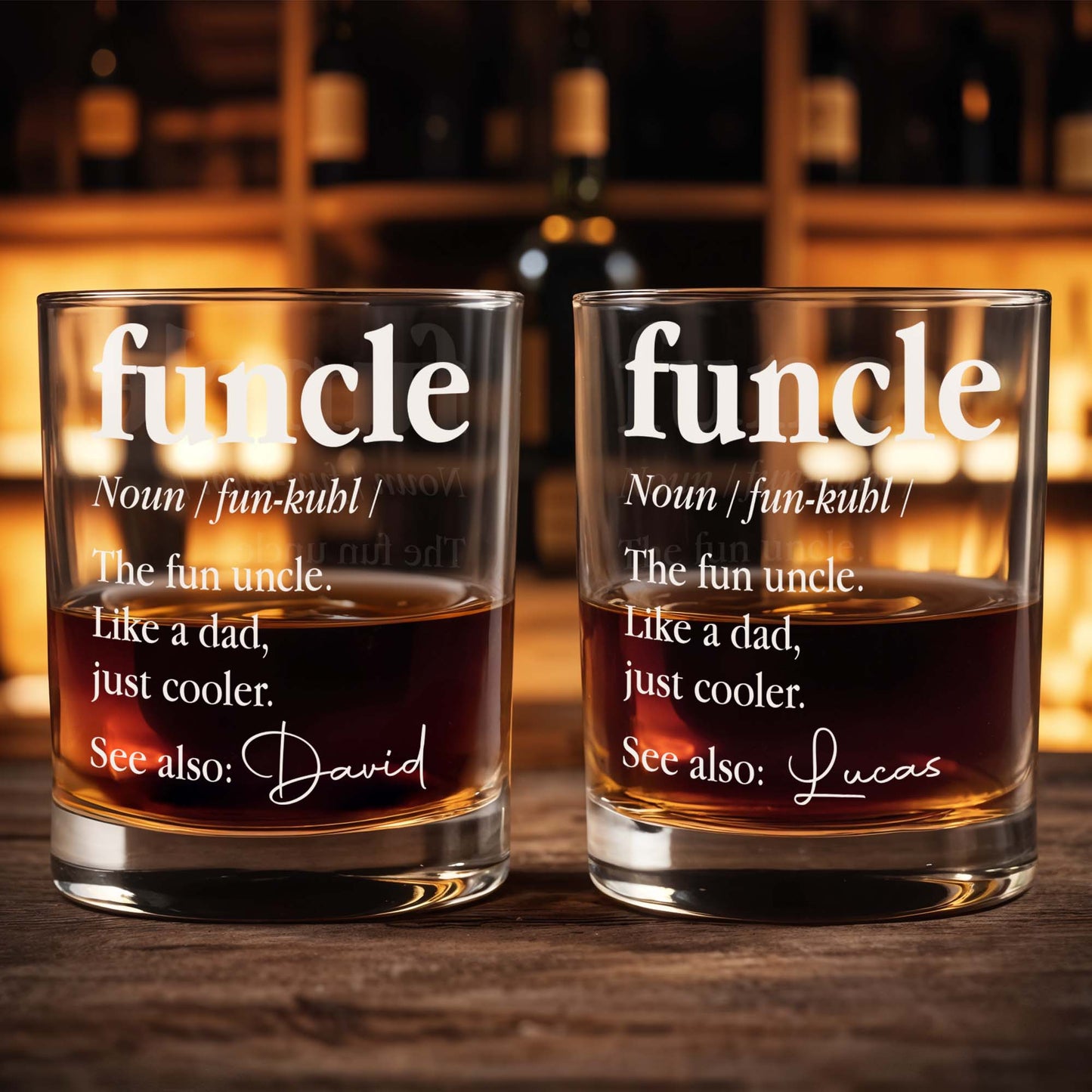 Funcle The Fun Uncle Like A Dad Just Cooler Dictionary Definition - Personalized Custom Whiskey Glass - UNC004_RWG