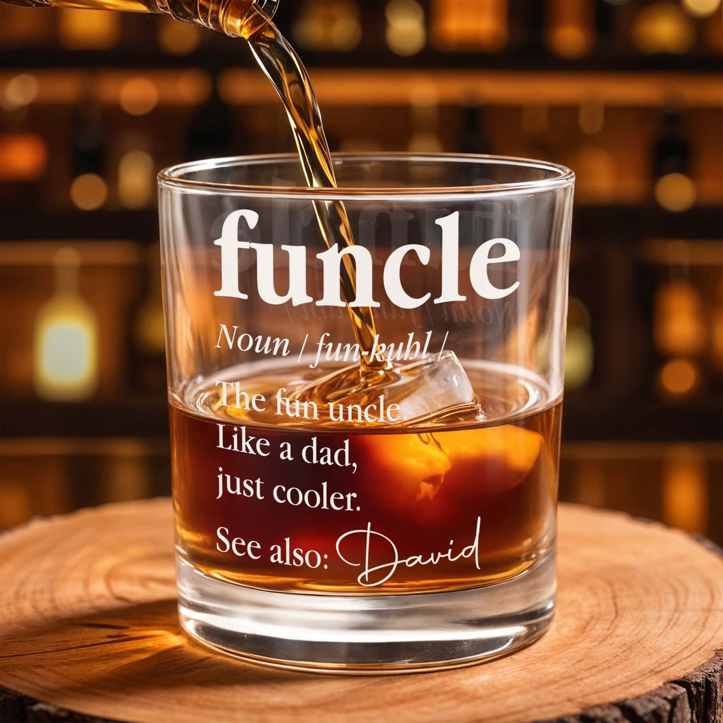 Funcle The Fun Uncle Like A Dad Just Cooler Dictionary Definition - Personalized Custom Whiskey Glass - UNC004_RWG