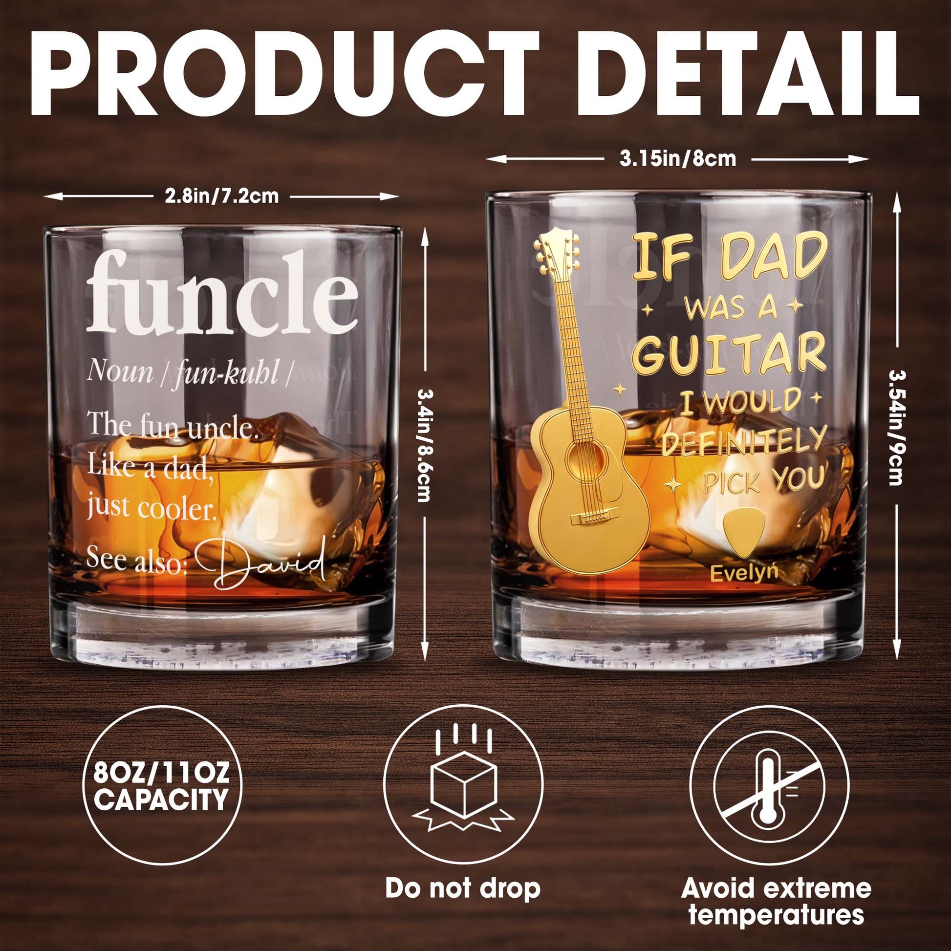 Funcle The Fun Uncle Like A Dad Just Cooler Dictionary Definition - Personalized Custom Whiskey Glass - UNC004_RWG