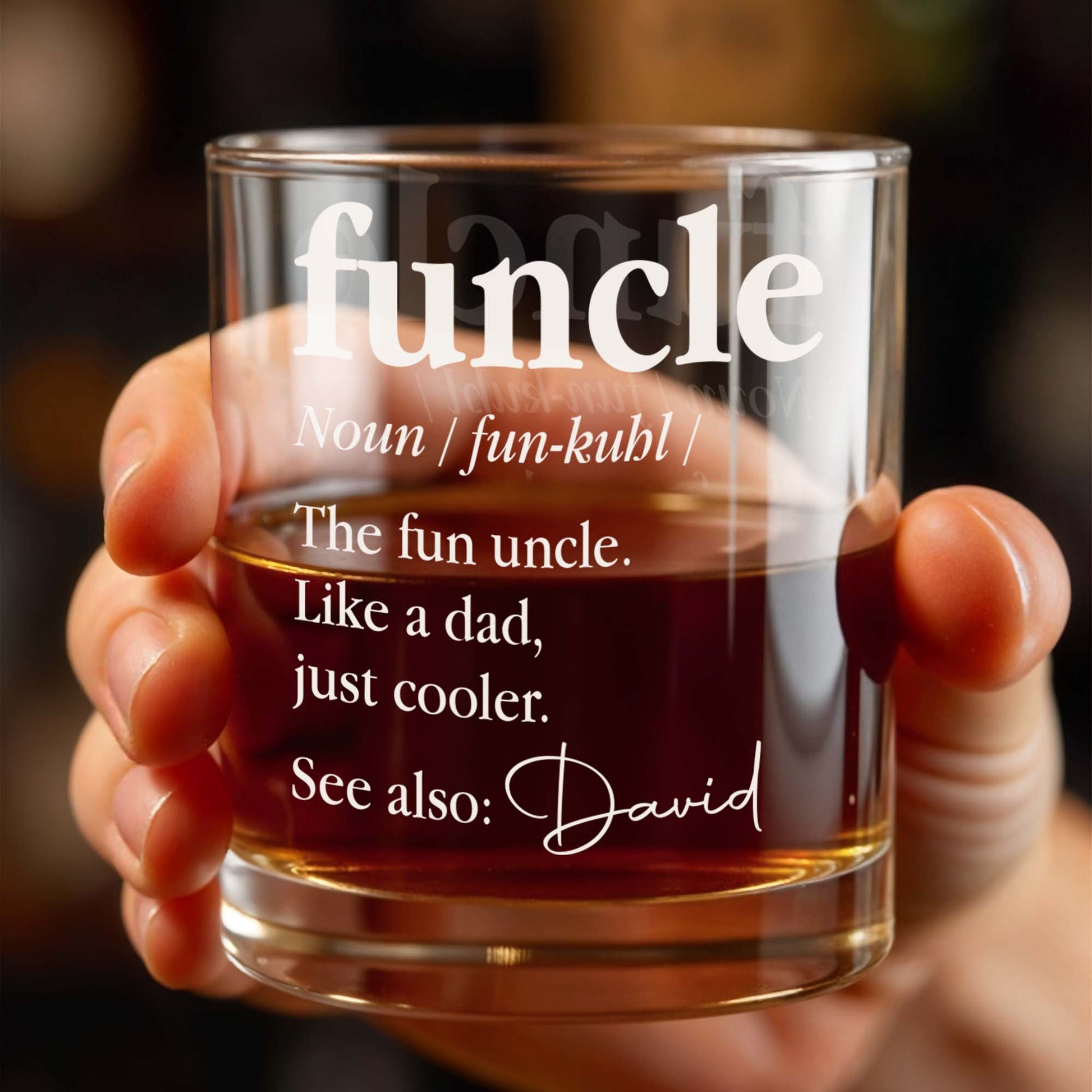 Funcle The Fun Uncle Like A Dad Just Cooler Dictionary Definition - Personalized Custom Whiskey Glass - UNC004_RWG