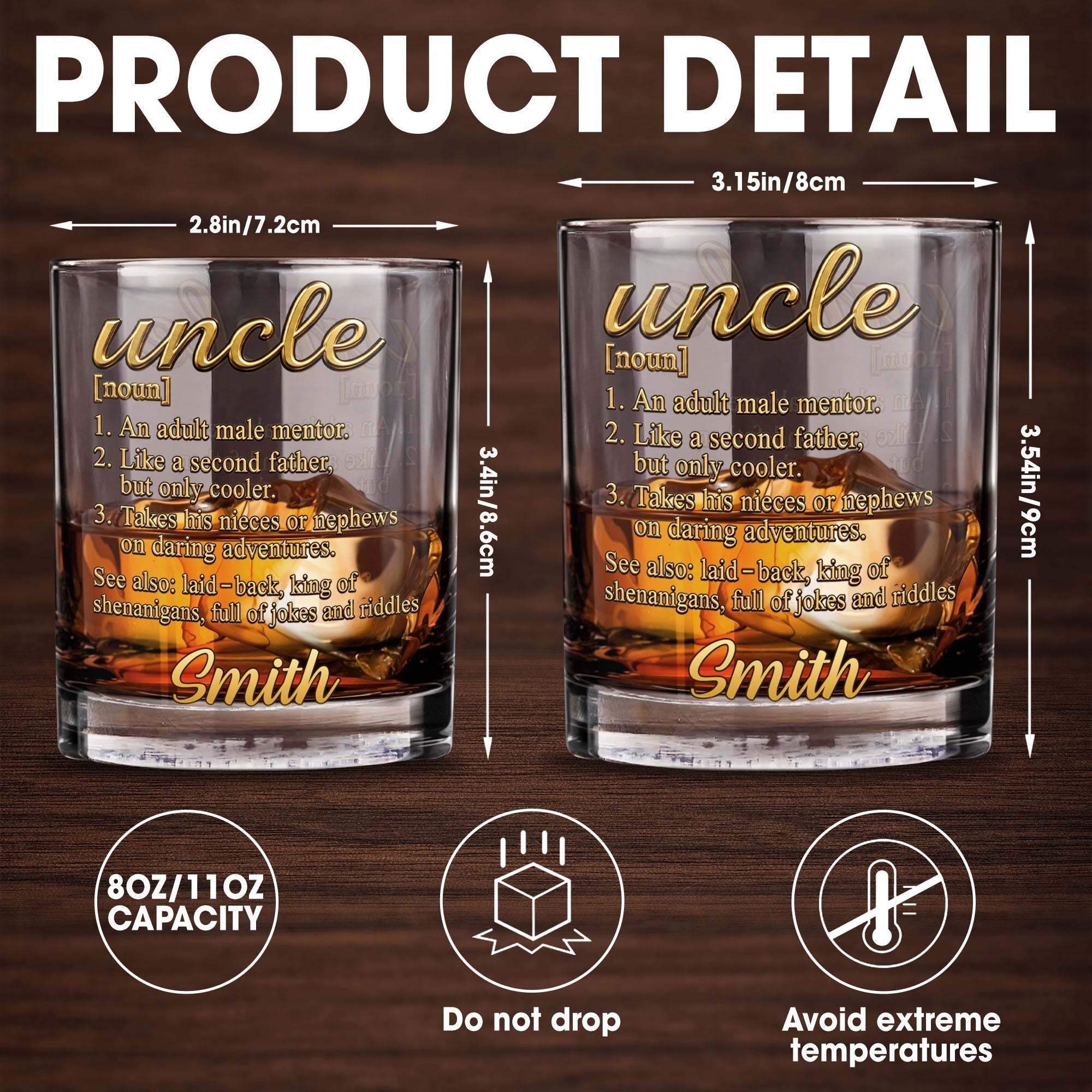 Uncle An Adult Male Mentor Like A Second Father Dictionary Definition Design - Personalized Custom Whiskey Glass - UNC008_RWG