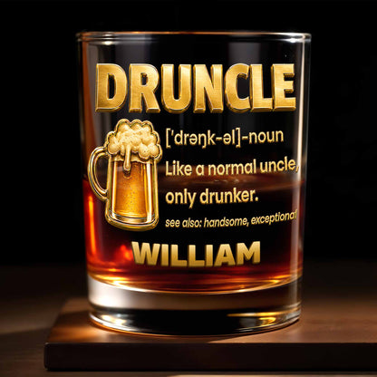Drunkle Like A Normal Uncle Only Drunker With 3D Golden Beer Mug Design - Personalized Custom Whiskey Glass - UNC011_RWG