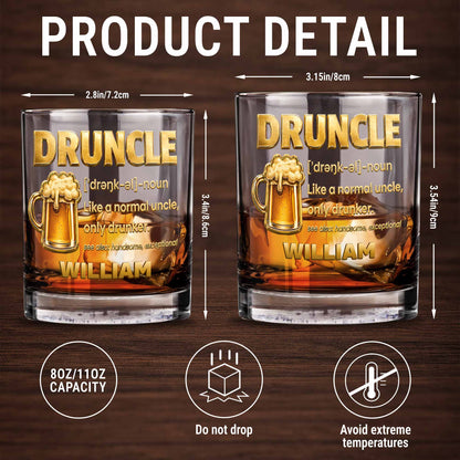 Drunkle Like A Normal Uncle Only Drunker With 3D Golden Beer Mug Design - Personalized Custom Whiskey Glass - UNC011_RWG