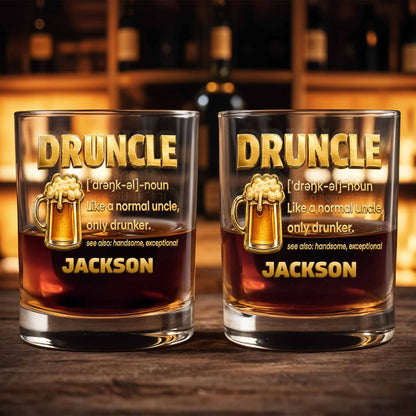 Drunkle Like A Normal Uncle Only Drunker With 3D Golden Beer Mug Design - Personalized Custom Whiskey Glass - UNC011_RWG