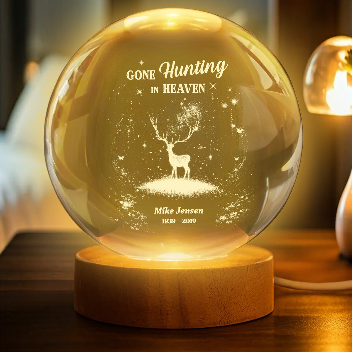 Gone Hunting In Heaven - Personalized Crystal Ball LED Night Light