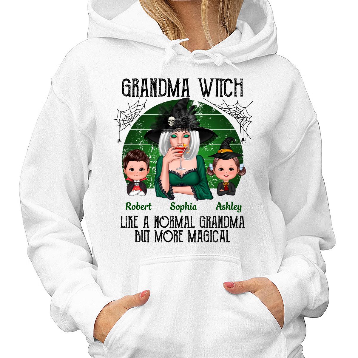 Green Retro Grandma Witch Personalized Hoodie - Model View
