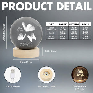 Always With You Butterflies - Personalized Crystal Ball LED Night Light - Memorial Remembrance Keepsake