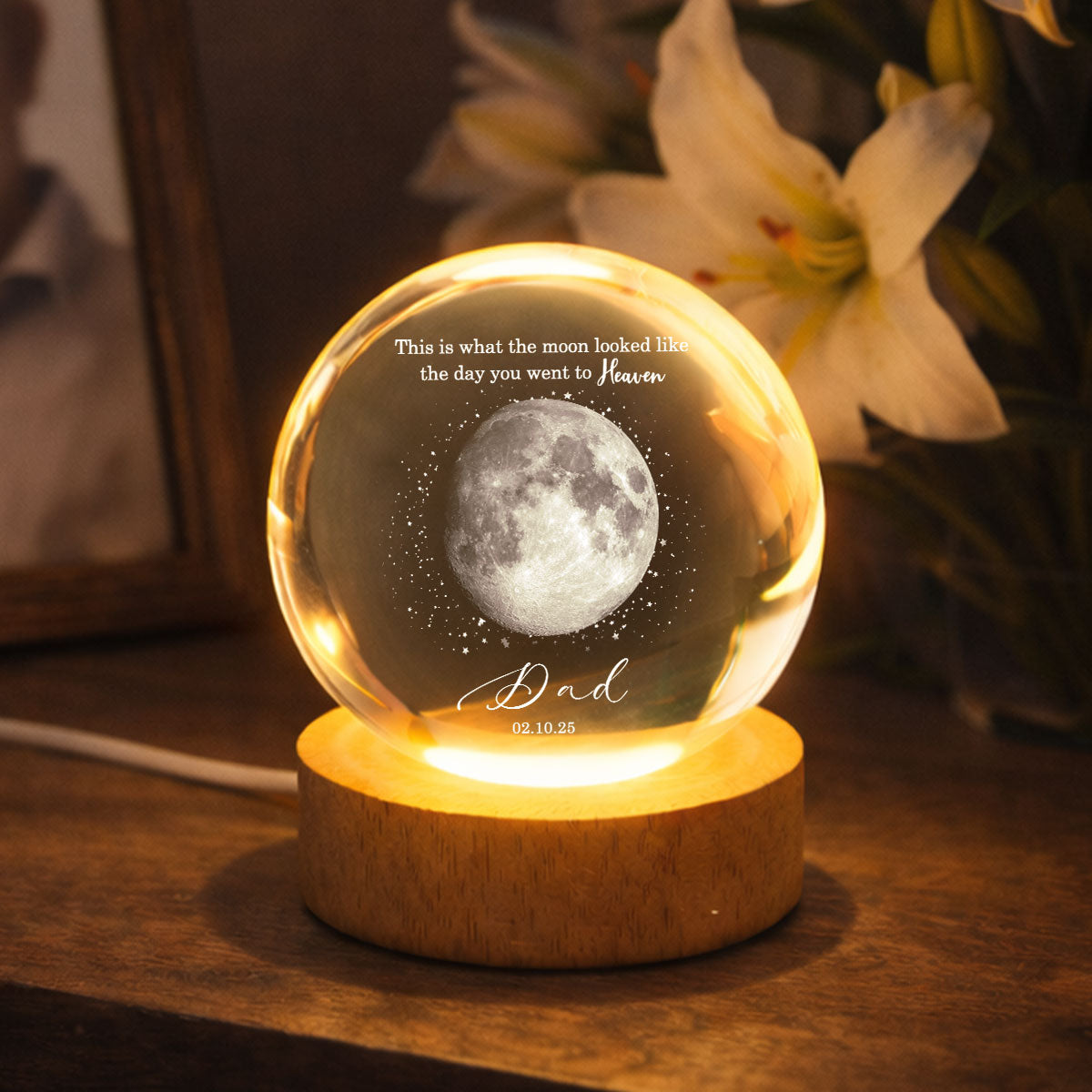 The Day You Went to Heaven Custom Moon Phase by Date - Personalized Crystal Ball LED Night Light