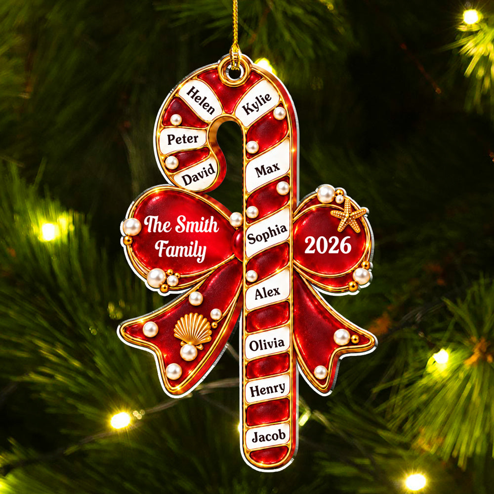 Custom Family Ornament, Christmas Gift for Family Members • Candy Cane Family - Personalized Acrylic Ornament