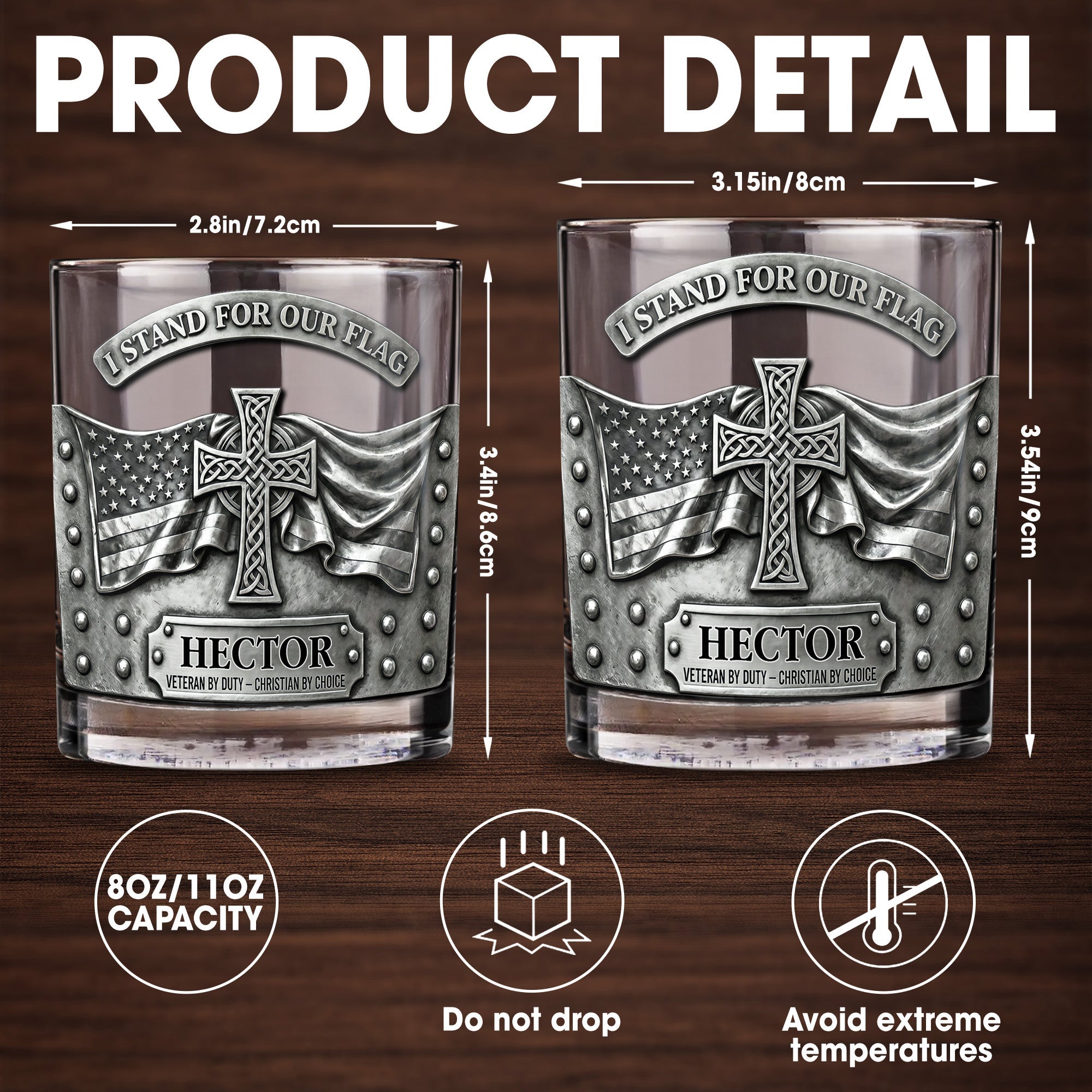 I Stand For Our Flag, Cross And Flag Design - Personalized Custom Whiskey Glass - VTR002_RWG