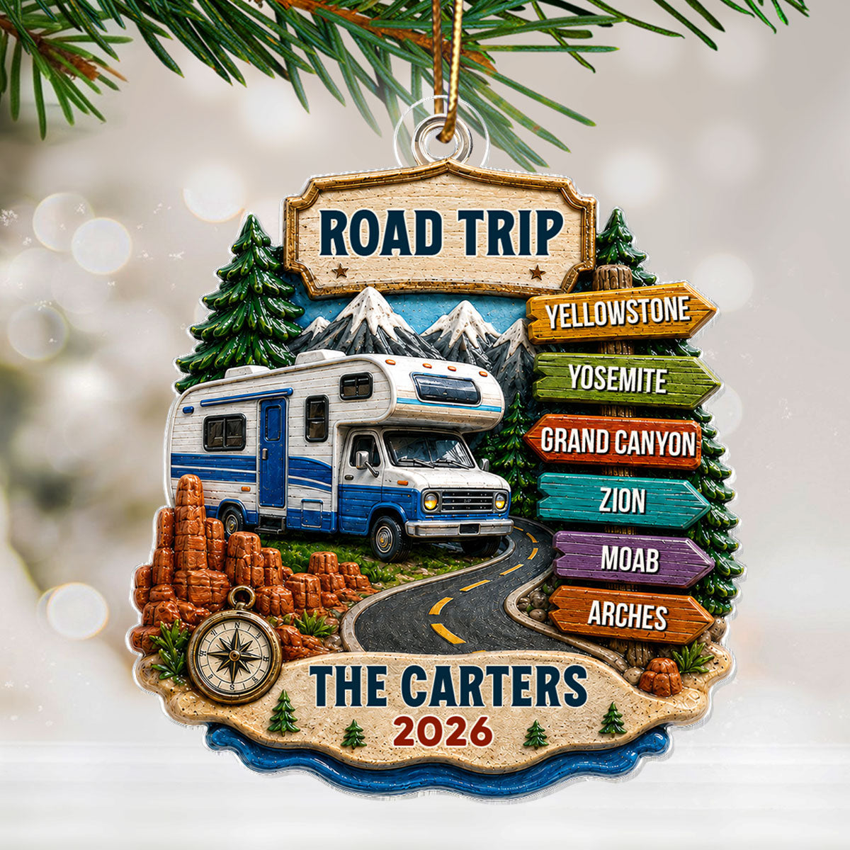 Road Trip Travel Adventure - Personalized Acrylic Ornament