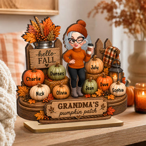 Hello Fall Grandma's Pumpkin Patch - Personalized 2-Layered Wooden Plaque - Cozy Fall Decor for Grandma