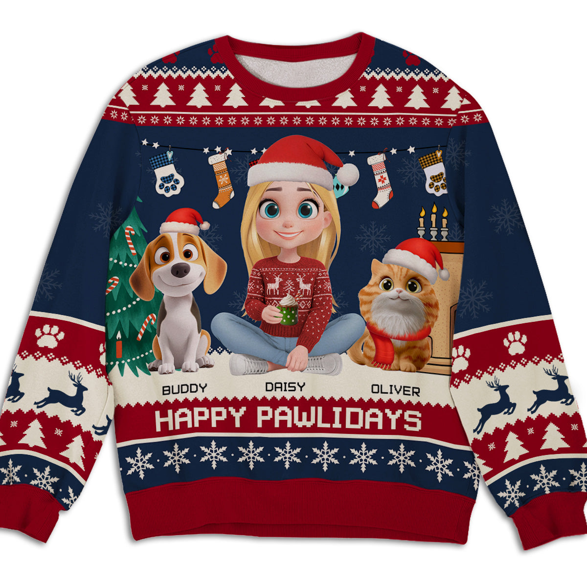 Snowy Pawlidays Pet Cartoon - Personalized All-Over-Print Sweatshirt