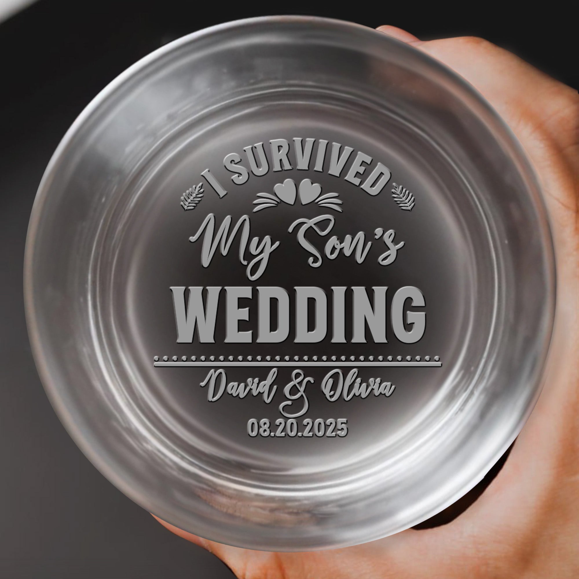 I Survived My Son's Wedding Glass - Personalized Engraved Whiskey Glass - WEDD004_EWG